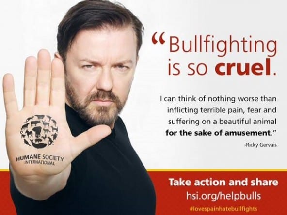 Ricky Gervais joins Love Spain, Hate Bullfighting campaign Ricky Gervais joins Love Spain, Hate Bullfighting campaign