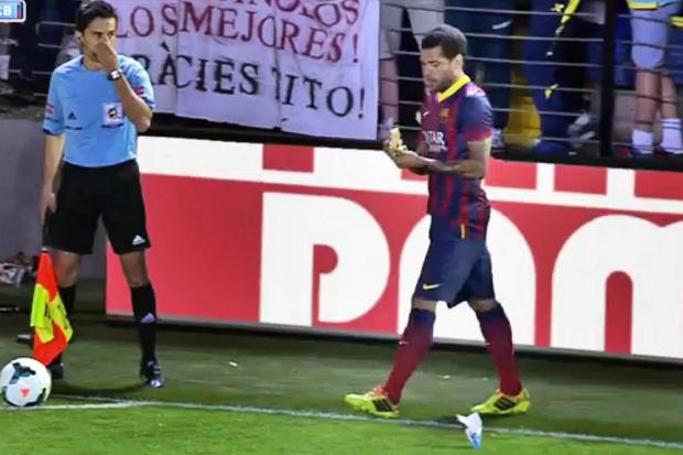 Banana-eating footballer Dani Alves slams Spanish racism Banana-eating footballer Dani Alves slams Spanish racism