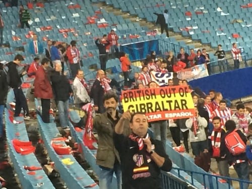 Atletico Madrid fans’ anti-British Gibraltar poster Atletico Madrid fans’ anti-British Gibraltar poster