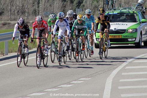 The leading pack head into Ronda. Photograph: Karl Smallman