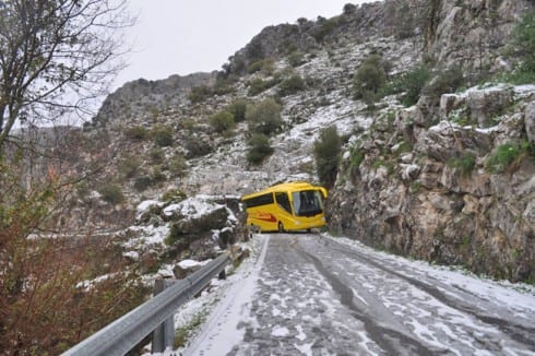 SCARY: As the vehicle negotiated a steep, narrow mountain pass near the abandoned Hundidero dam it lost traction and started sliding backwards towards a sheer drop of several hundred metres. Photograph: Eva Bratek