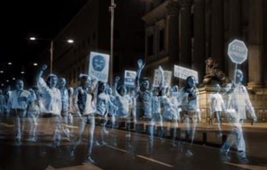 Hologram protest e