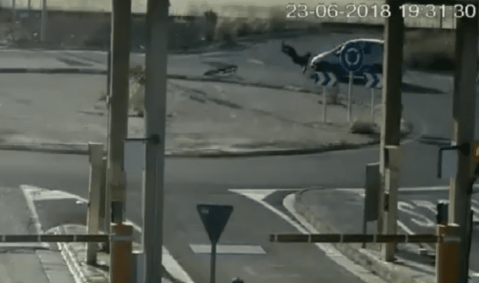 WATCH: Car speeds off after slamming into cyclist at roundabout in ...