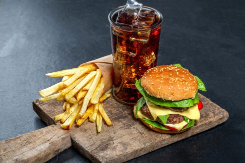 Delicious Junk Food Burger  Iced Drink And Fries