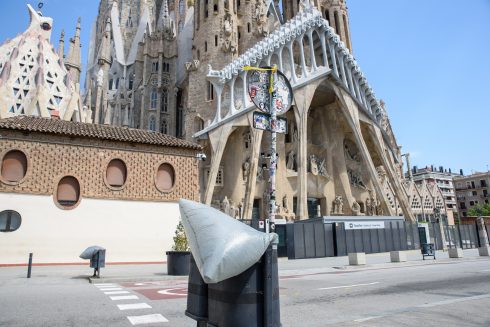 Empty Bins And Deserted Streets At Sagrada Familia