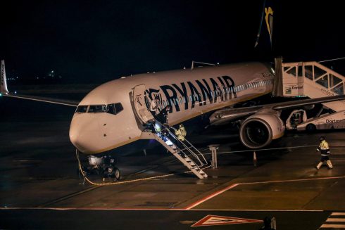 A Ryanair plane after landing