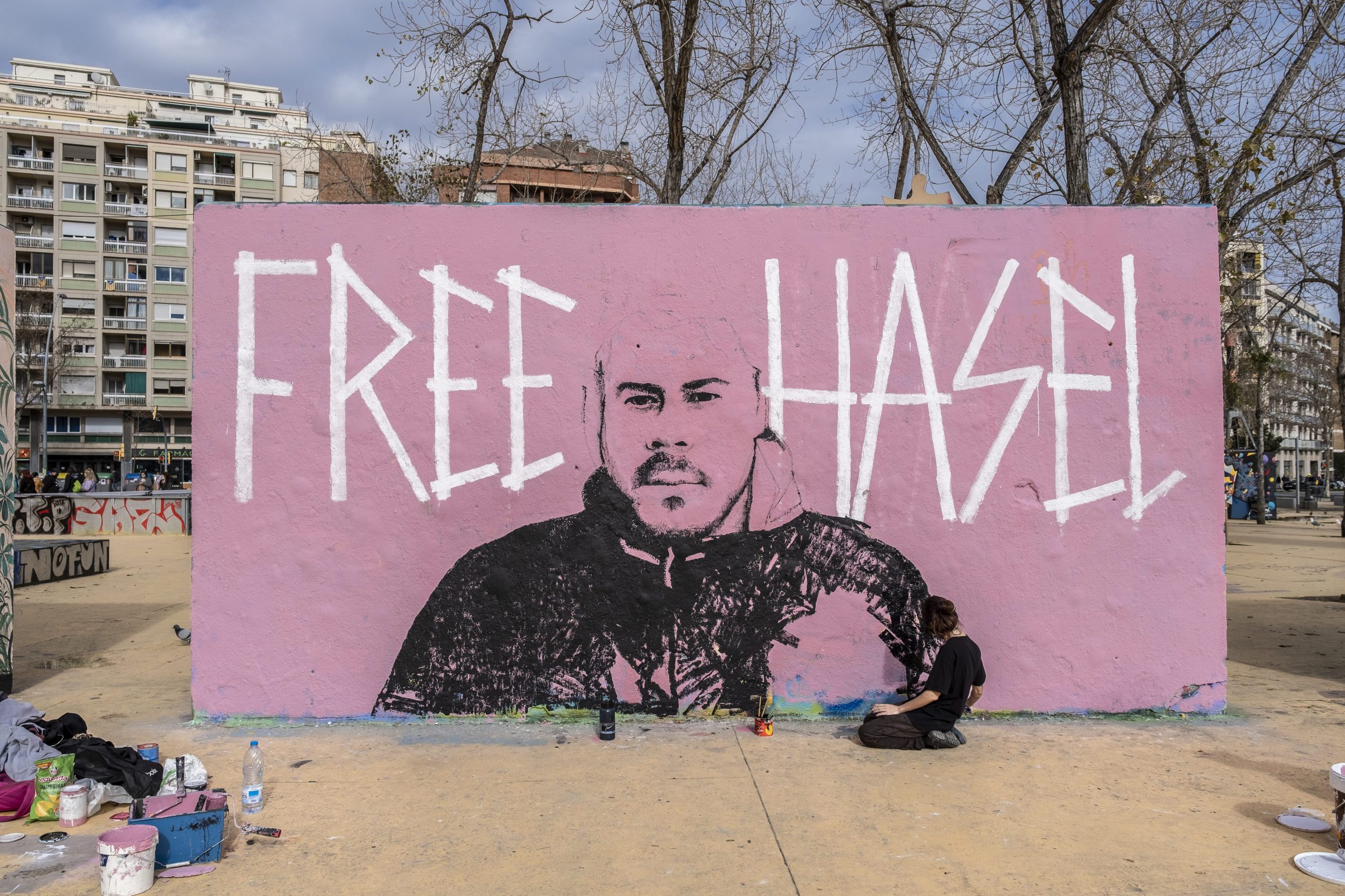 Graffiti Day For The Freedom Of Rapper Pablo Hasel In Barcelona  Spain   07 Feb 2021