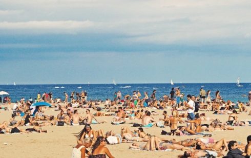 Busy beach in Barcelona
