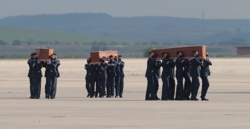 Bodies of two Spanish journalists and their Irish guide killed in Burkina Faso arrive at a Madrid military airbase
