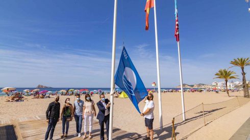 Up The Flagpole As Benidorm's Beaches On The Costa Blanca In Spain Celebrate Their Lofty Status