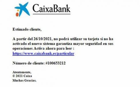 Caixabank Bogus Email
