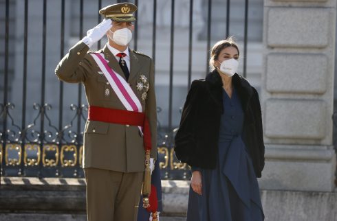 Spanish King Felipe Vi And Letizia Ortiz During The Military Easter 2022 At Royalpalace In Madrid On Thursday 6th January 2022.