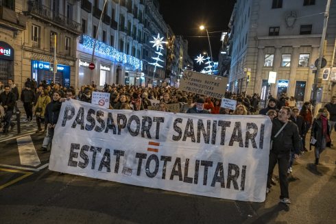 Protest Against Covid Passports In Barcelona, Spain 25 Dec 2021