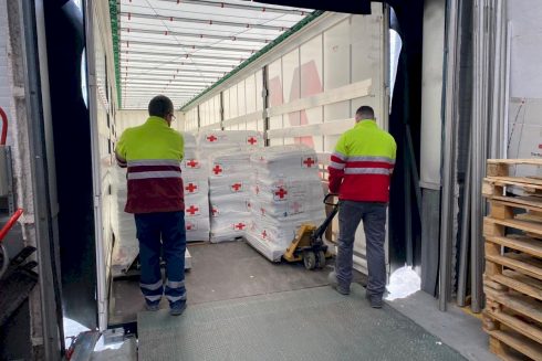 Red Cross Ships Out Emergency Awnings From Spain's Valencia To Provide Shelter For Ukraine Refugees