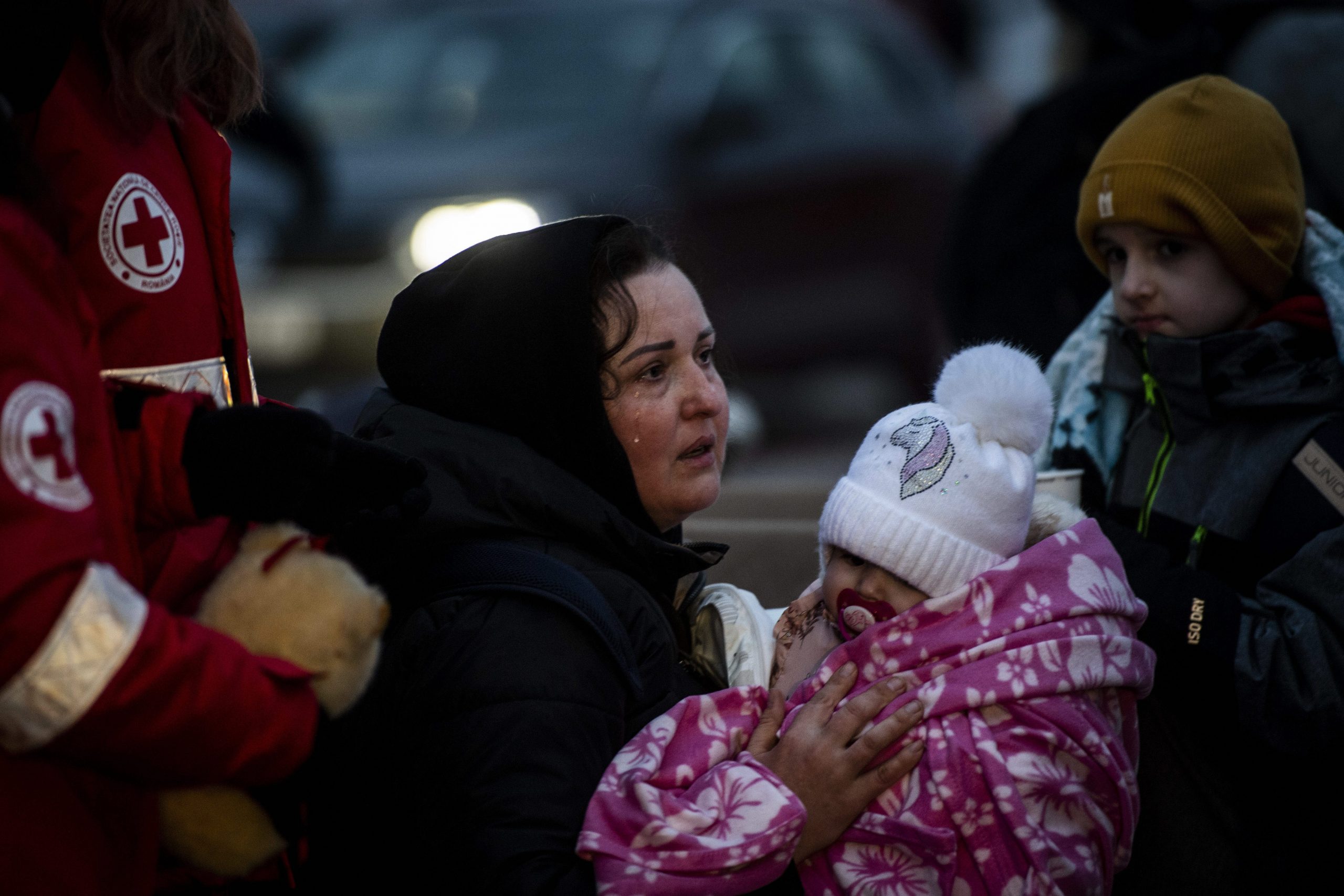 Russia Ukraine War, Ukrainian Refugees Fleeing Odessa Enter Romania On Board A Ferry Boat, Isaccea, Romania