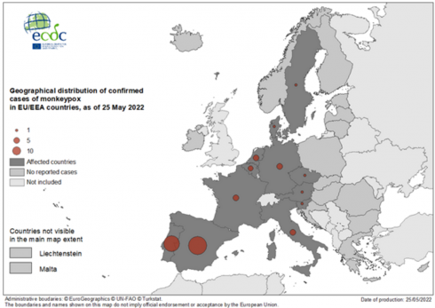 Geographical Distribution Confirmed Cases Mpx Eu Eea Countries 25 May 2022 1