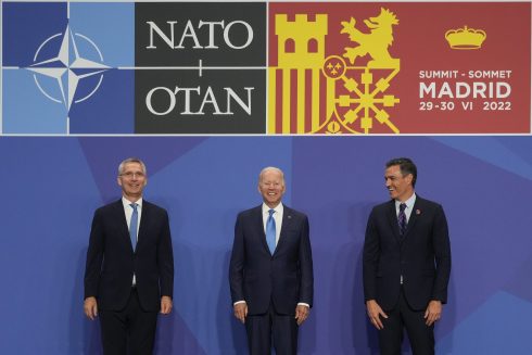 Nato 's Stoltenberg Poses With President Biden And Spanish Pm At A Nato Summit In Madrid