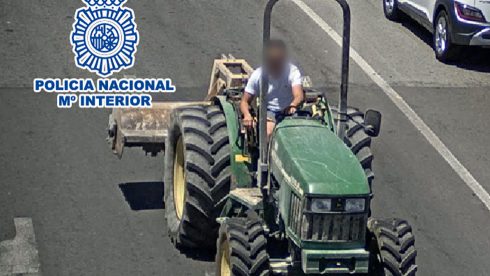 Thieving Farmer Pinches Tractor Parked Outside Alicante Area Motor Repair Shop In Spain