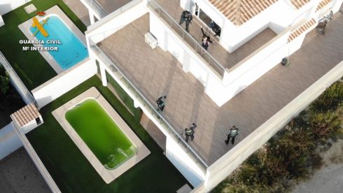 Bright Green Coloured Swimming Pools Catch Out Marijuana Farm Owners With Two Homes On Alicante Area Urbanisation In Spain