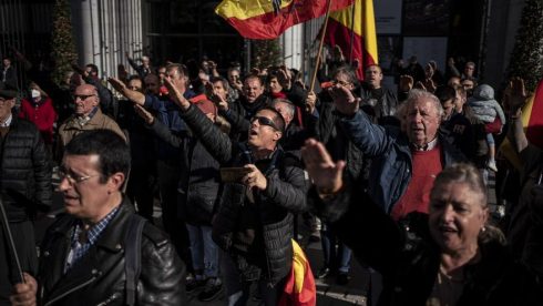 General Franco Supporters Face Penalties For Chanting Fascist Slogans At Madrid Rally In Spain