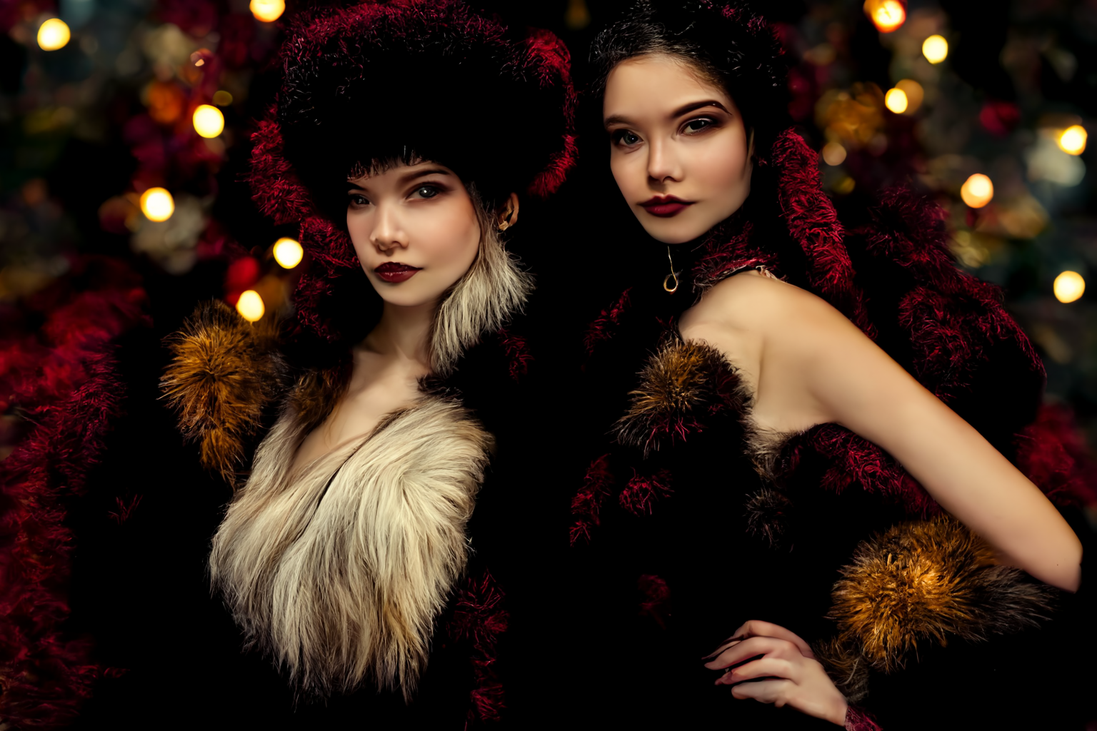 Two Beautiful Female Fashion Models Christmas 20222