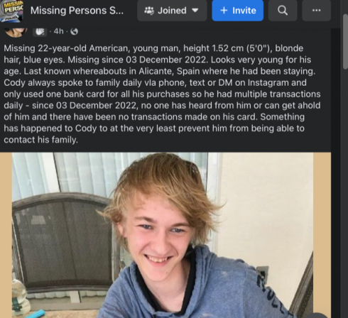Missing person Cody
