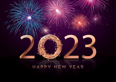 Colorful Fireworks 2023 New Year Vector Illustration, Bright On