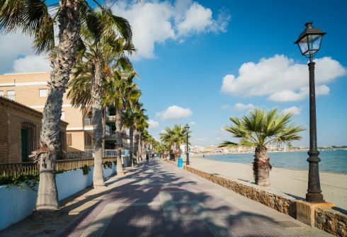 Beach Promenade In Los Alcazares On The Mar Menor. The Province Of Murcia. Spain
