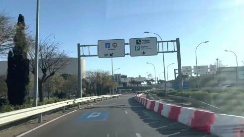 New Road Barrier Laid Down Stopping Bottlenecks Caused By Illegal Parking At Mallorca Airport In Spain