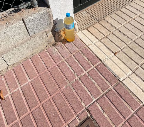 Why do some homes in Spain have bottles of liquid outside them?