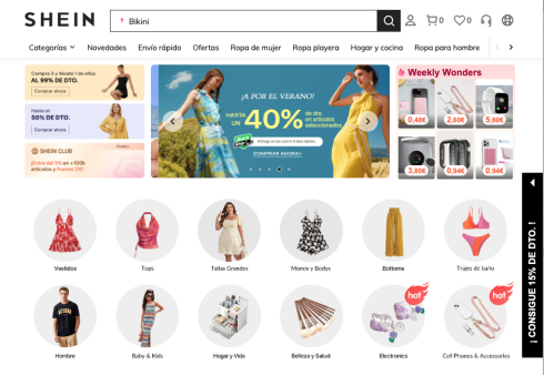 The Spanish website of Shein