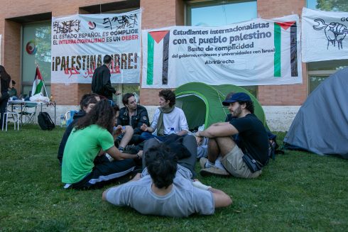 Students camp at the Complutense University in Madrid