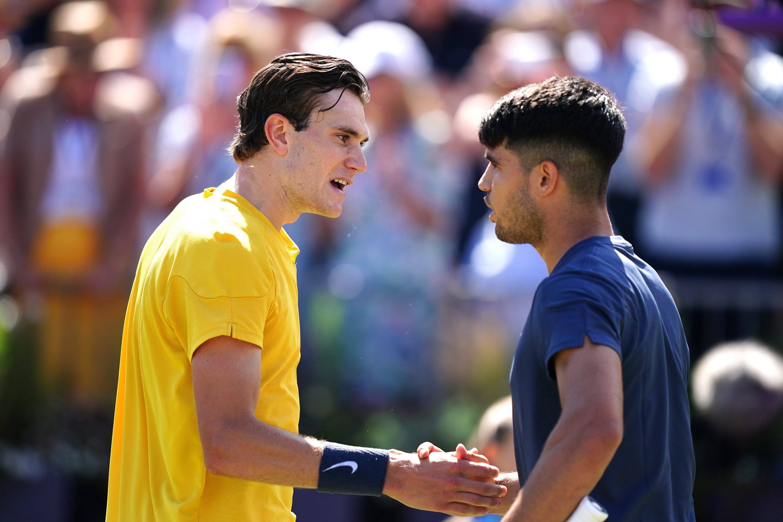 Britain’s Jack Draper knocks out Spain’s Carlos Alcaraz in shock straight sets victory at Queen’s