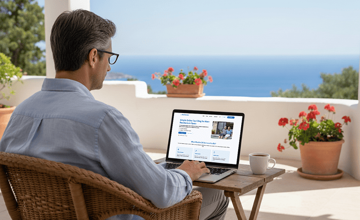 Iberian Tax - man enjoying coffee on laptop