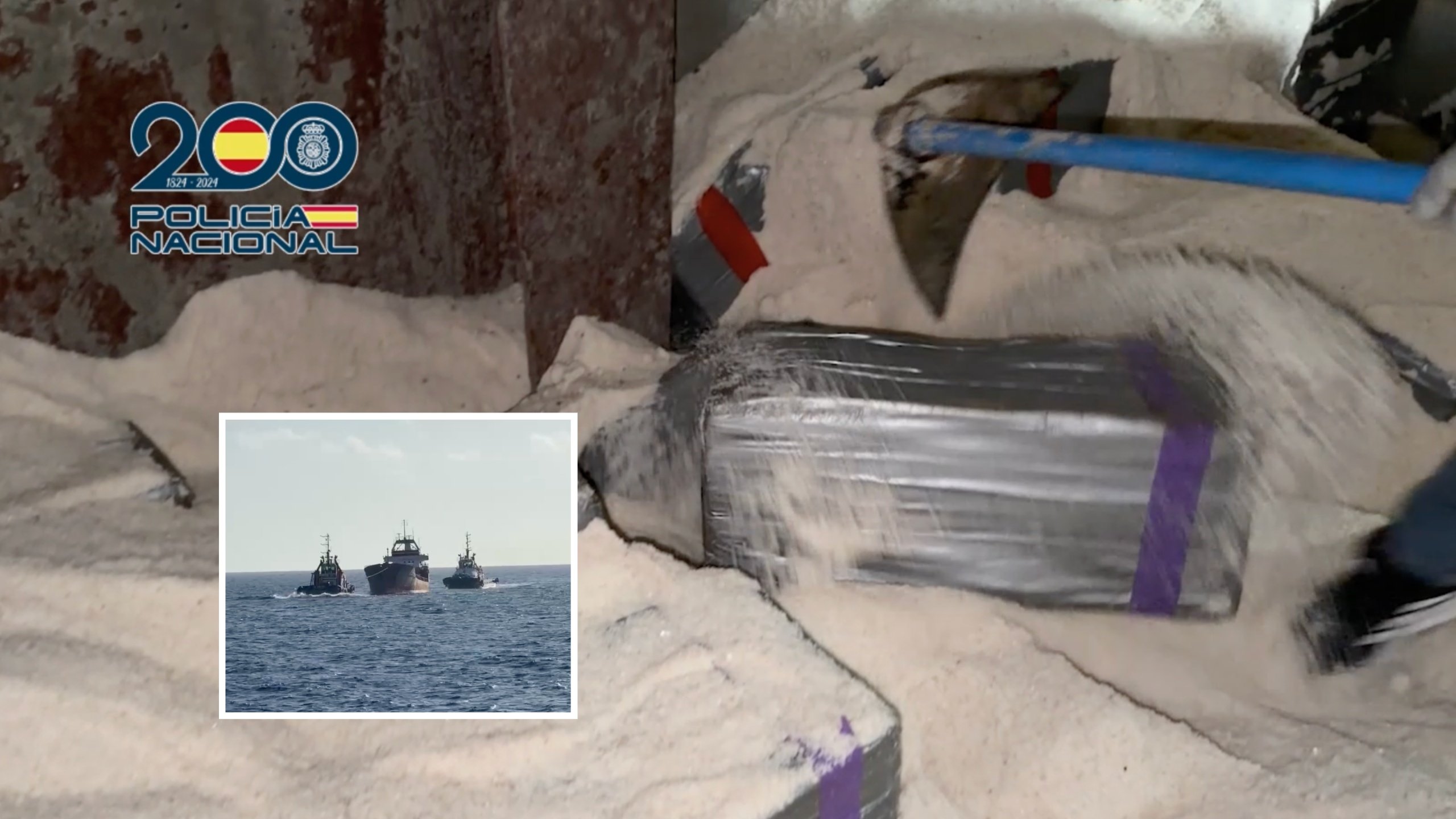 WATCH: Elite Spanish police storm cargo ship off Canary Islands and uncover record-breaking 10 tonnes of cocaine buried under mountain of salt