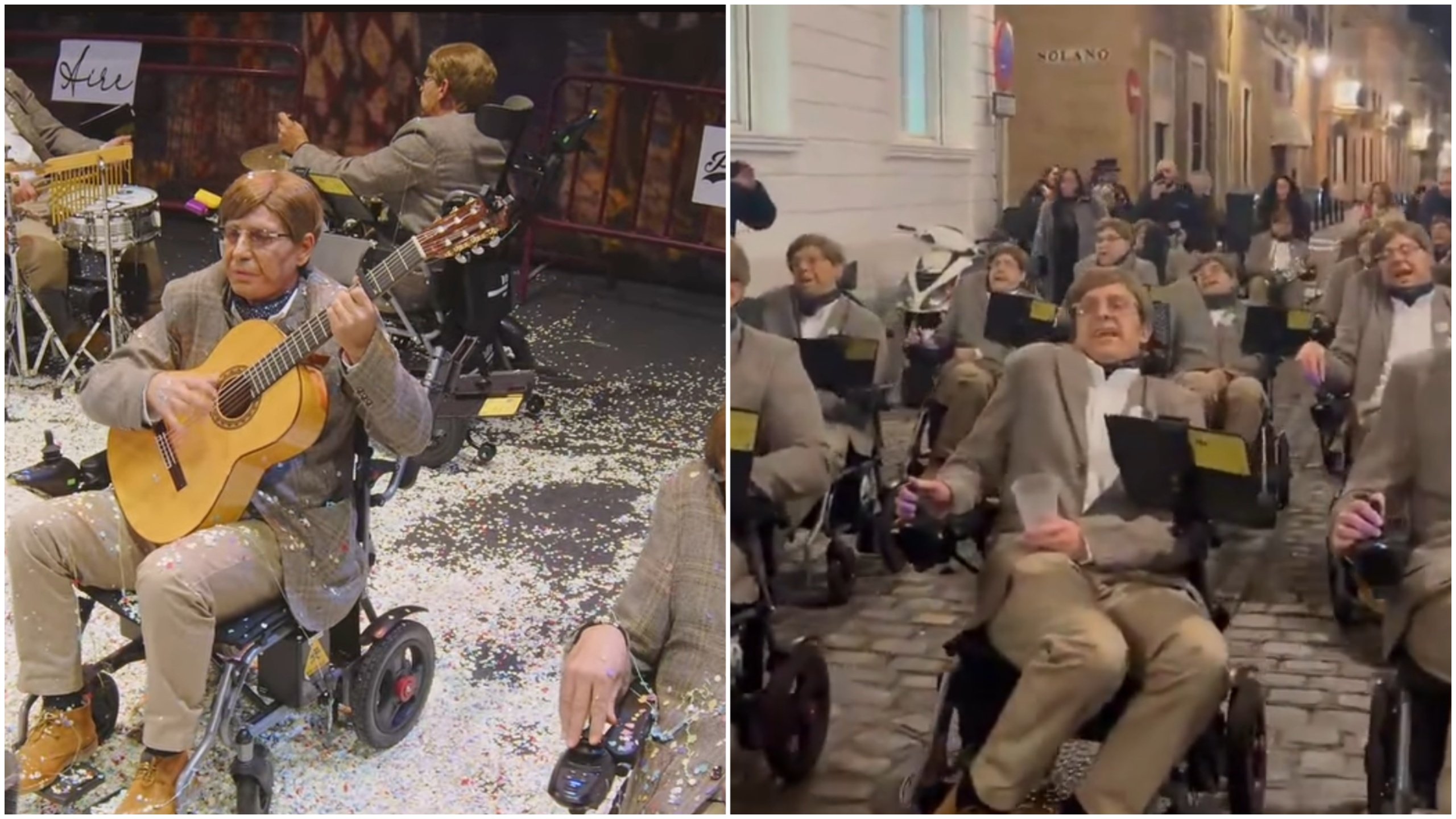 WATCH: Bizarre moment carnival group in wheelchairs parades as Stephen Hawking in southern Spain – before belting out songs dedicated to late physicist
