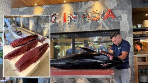 Carving a bluefin tuna at Koi restaurant in Marbella