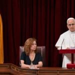 Chants of 'viva el Papa' to Pope's speech in Spanish Parliament - in which he called for migrants' dignity and warned against European rearmament