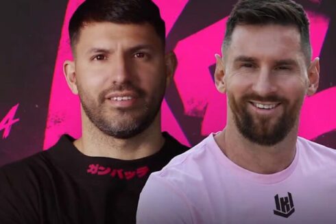 Sergio Aguero and Lionel Messi in Kru Esports merchandise