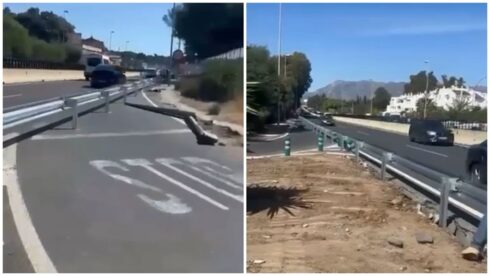 Elvira junction closed off on the A-7 near Marbella
