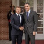Pedro Sanchez and Emmanuel Macron pose for photos during the French president's state visit to Madrid on Wednesday, September 30, 2026.