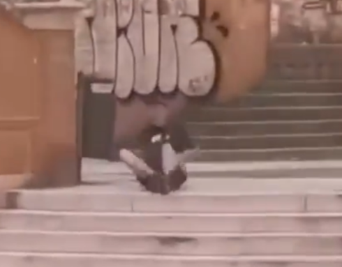 Harrowing footage shared online shows the bloodied victim desperately crawling into a nearby supermarket for help.