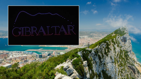 The Rock of Gibraltar and a drone show marking National Day