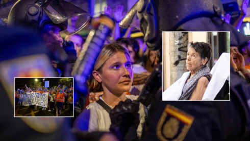Thousands of protesters hit the streets of Madrid on Wednesday to rally against the forced eviction of an 87-year-old disabled woman.