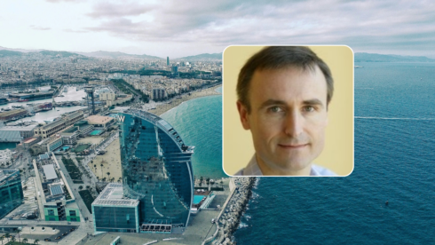 The skyline of Barcelona and property advisor Mark Stucklin