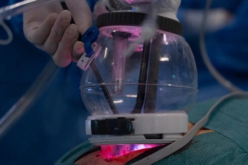 A medical robot makes an incision during surgery
