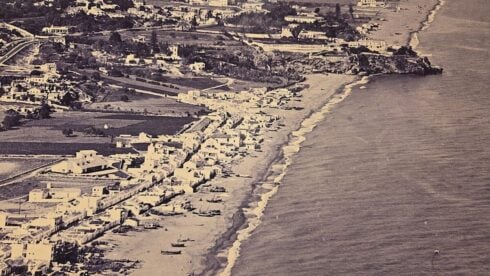 A black and white photo of torremolinos in the 1960s