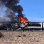 WATCH: Hundreds of passengers evacuated after high-speed train travelling from Madrid dramatically bursts into flames