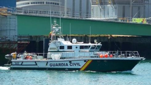 A Spanish Guardia Civil (SEMAR) boat at the mouth of the Guadalquivir river