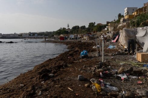 A migrant camp on El Trampolin beach in Ceuta